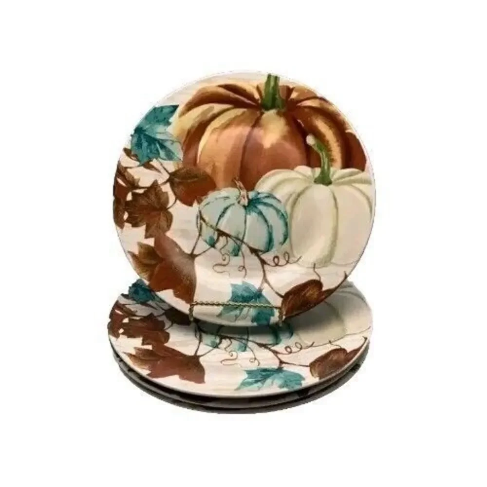 Royal Norfolk Stoneware Dinner Plates 10.5" Pumpkins Fall Design Set Of 2 New - Picture 1 of 4